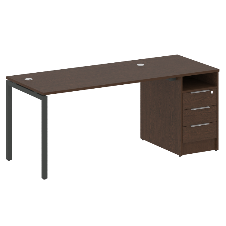 Metal System Quattro Рабочая станция с тумбой на П-образном м/к 40БП.РС-СТП-1.3 Венге Цаво/Металл Ан