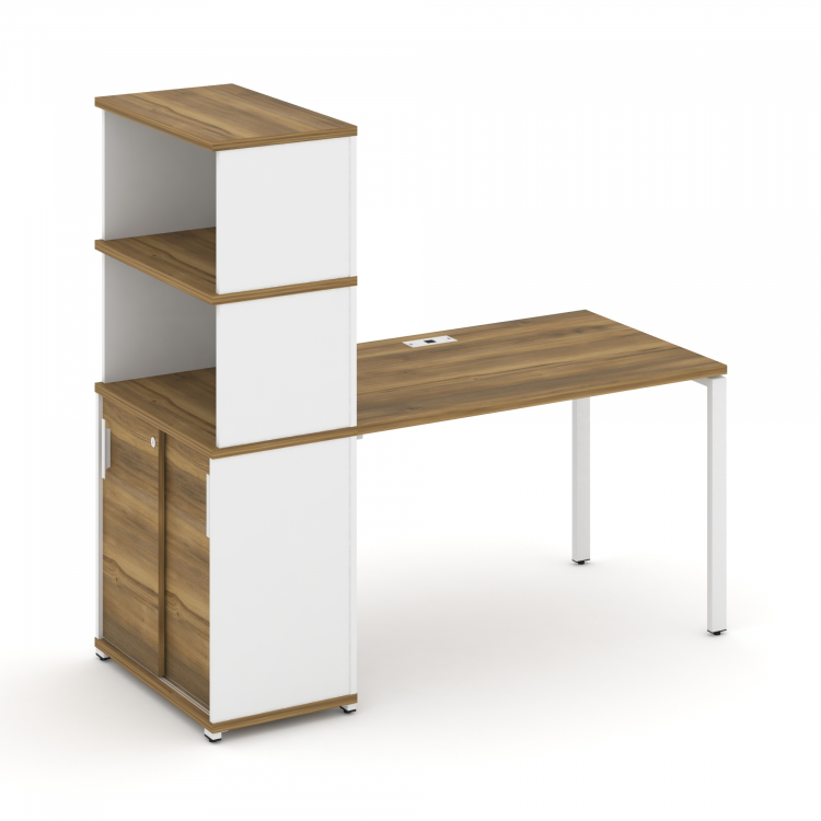 Concept Стол рабочий с опорным шкафом-купе с надставкой выс. CN.SP-242 W Сандал Янтарный/Белый Брилл