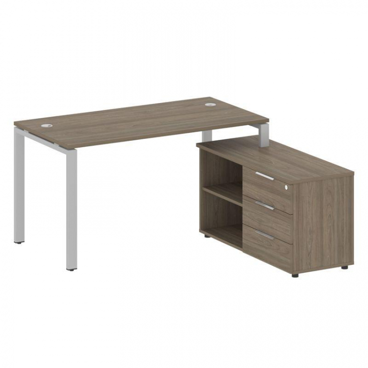 Metal System Рабочая станция с тумбой на П-образном м/к БП.РС-СТС-2.3 (R) Вяз Благородный/Металл Сер