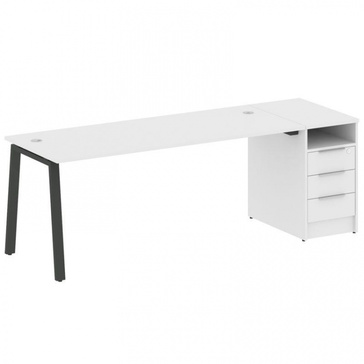 Metal System Рабочая станция с тумбой на А-образном м/к БА.РС-СТП-1.5 Белый/Металл Антрацит 2212*720