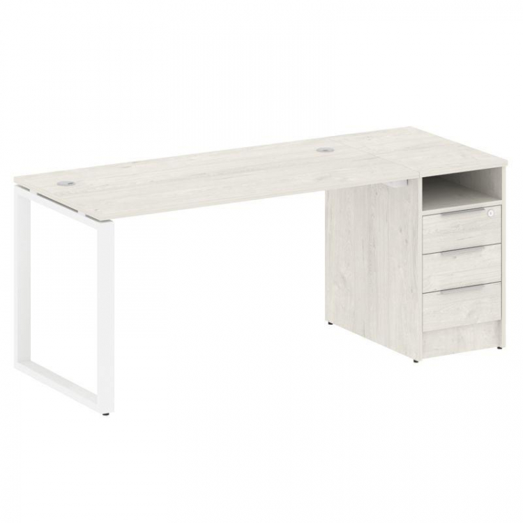 Metal System Рабочая станция с тумбой на О-образном м/к БО.РС-СТП-1.3 Дуб Наварра/Металл Белый 1812*