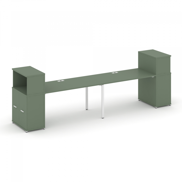 Concept Рабочая станция с опорными распаш. шкафами с надставкой низ. CN.ORS-226 W Кобо/Металл Белый