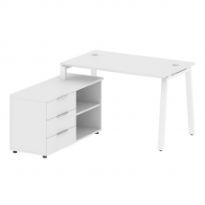 Metal System Рабочая станция с тумбой на А-образном м/к БА.РС-СТС-2.2 (L) Белый/Металл Белый 1300*15