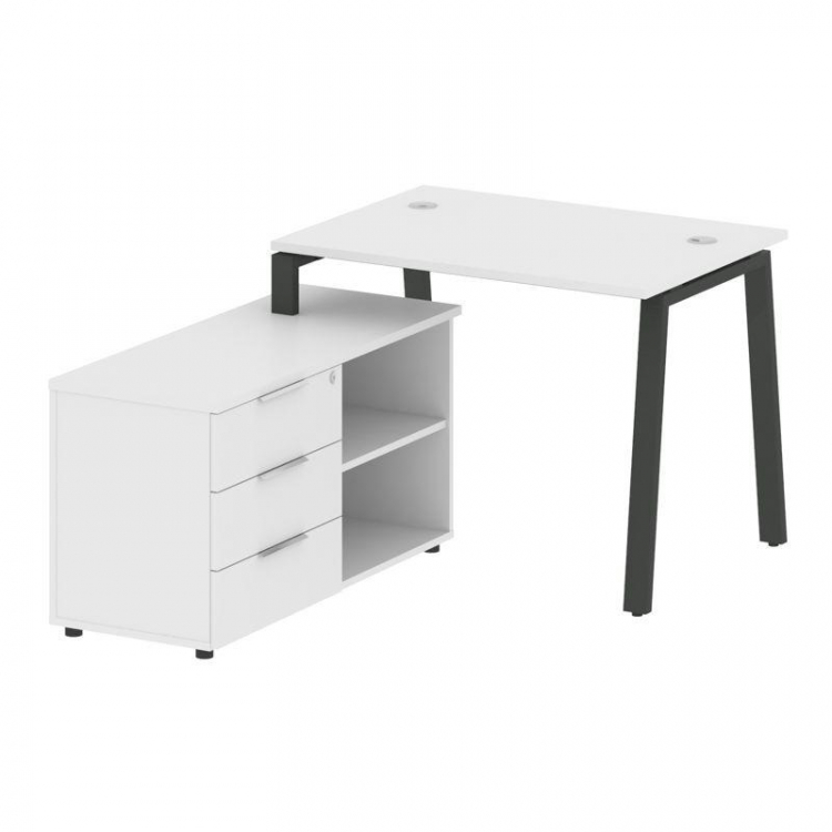 Metal System Рабочая станция с тумбой на А-образном м/к БА.РС-СТС-2.1 (L) Белый/Металл Антрацит 1100