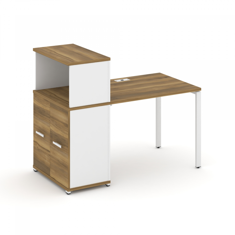 Concept Стол рабочий с опорным распаш. шкафом с надставкой низ. CN.SP-225 W Сандал Янтарный/Белый Бр