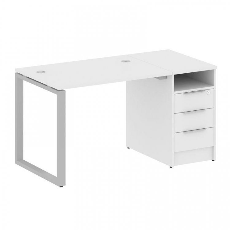 Metal System Рабочая станция с тумбой на О-образном м/к БО.РС-СТП-1.1 Белый/Металл Серый 1412*720*75