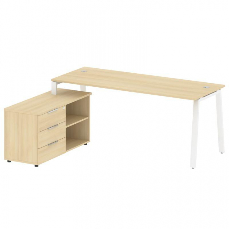Metal System Рабочая станция с тумбой на А-образном м/к БА.РС-СТС-2.5 (L) Акация Лорка/Металл Белый