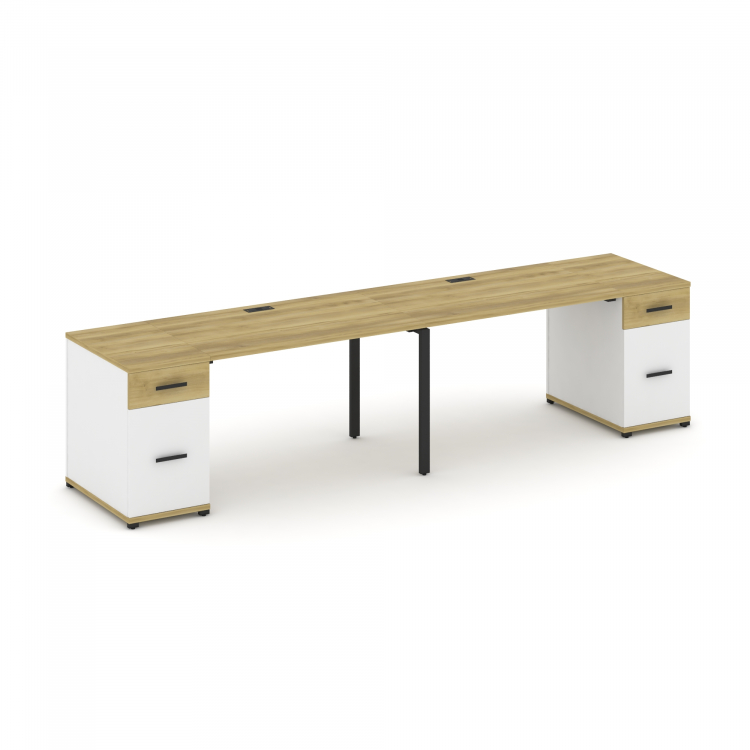 Concept Рабочая станция 2 места с 2 опорными тумбами CN.ORS-414 B Дуб Винченцо/Белый Бриллиант/Метал