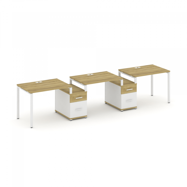 Concept Рабочая станция 3 места с 2 опорными тумбами CN.ORS-329 W Дуб Винченцо/Белый Бриллиант/Метал