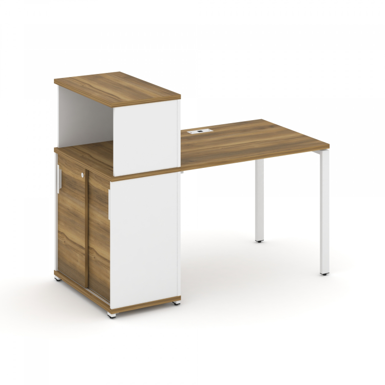 Concept Стол рабочий с опорным шкафом-купе с надставкой низ. CN.SP-237 W Сандал Янтарный/Белый Брилл