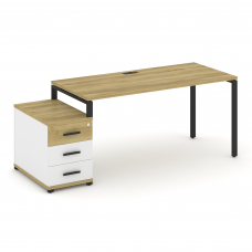 Concept Стол письменный с 1 опорной тумбой CN.SP-304 B Дуб Винченцо/Белый Бриллиант/Металл Черный 15