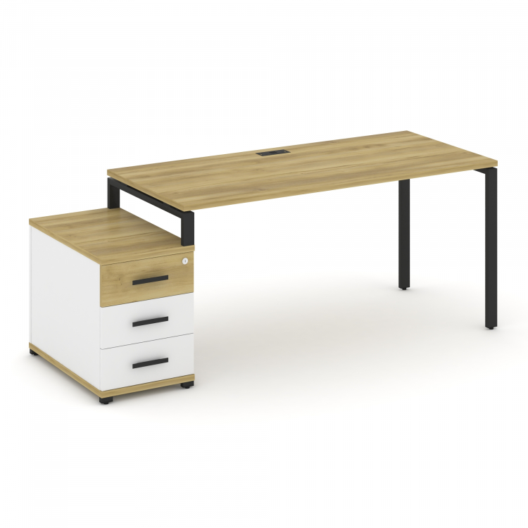 Concept Стол письменный с 1 опорной тумбой CN.SP-304 B Дуб Винченцо/Белый Бриллиант/Металл Черный 15