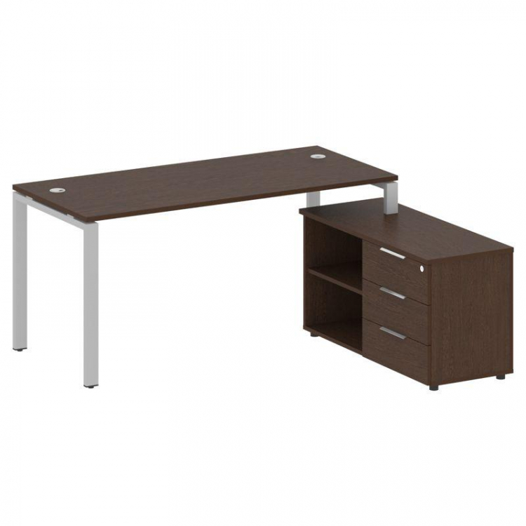 Metal System Рабочая станция с тумбой на П-образном м/к БП.РС-СТС-2.4 (R) Венге Цаво/Металл Серый 17