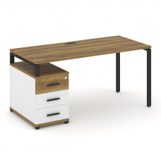 Concept Стол письменный с 1 опорной тумбой CN.SP-304 B Сандал Янтарный/Белый Бриллиант/Металл Черный