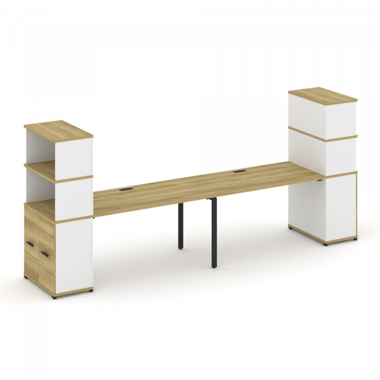 Concept Рабочая станция с опорными распаш. шкафами с надставкой выс. CN.ORS-231 B Дуб Винченцо/Белый