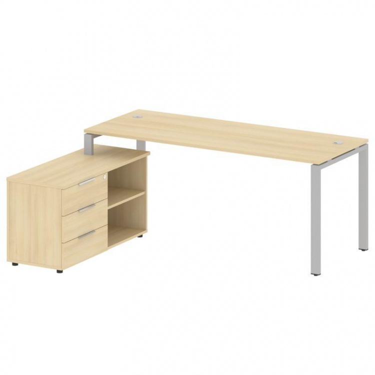 Metal System Рабочая станция с тумбой на П-образном м/к БП.РС-СТС-2.5 (L) Акация Лорка/Металл Серый