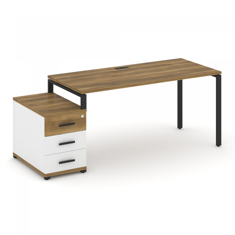 Concept Стол письменный с 1 опорной тумбой CN.SP-304 B Сандал Янтарный/Белый Бриллиант/Металл Черный