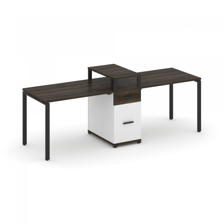 Concept Рабочая станция 2 места с 1 опорной тумбой CN.ORS-421 B Дуб Мали/Белый Бриллиант/Металл Черн