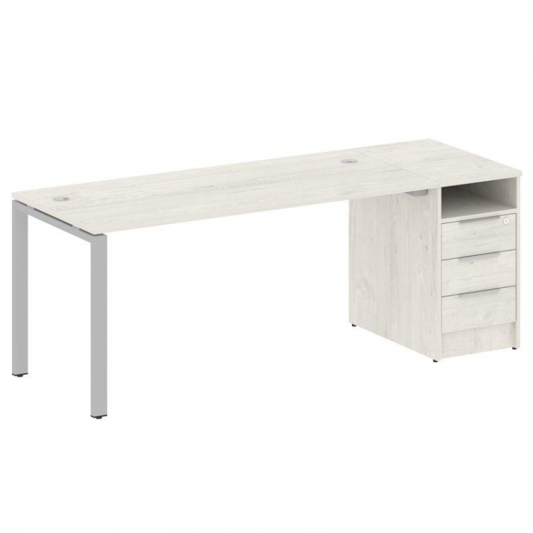 Metal System Рабочая станция с тумбой на П-образном м/к БП.РС-СТП-1.4 Дуб Наварра/Металл Серый 2012*