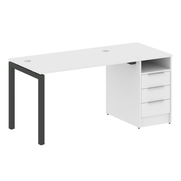 Metal System Quattro Рабочая станция с тумбой на П-образном м/к 50БП.РС-СТП-1.2 Белый/Металл Антраци