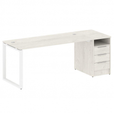 Metal System Рабочая станция с тумбой на О-образном м/к БО.РС-СТП-1.4 Дуб Наварра/Металл Белый 2012*