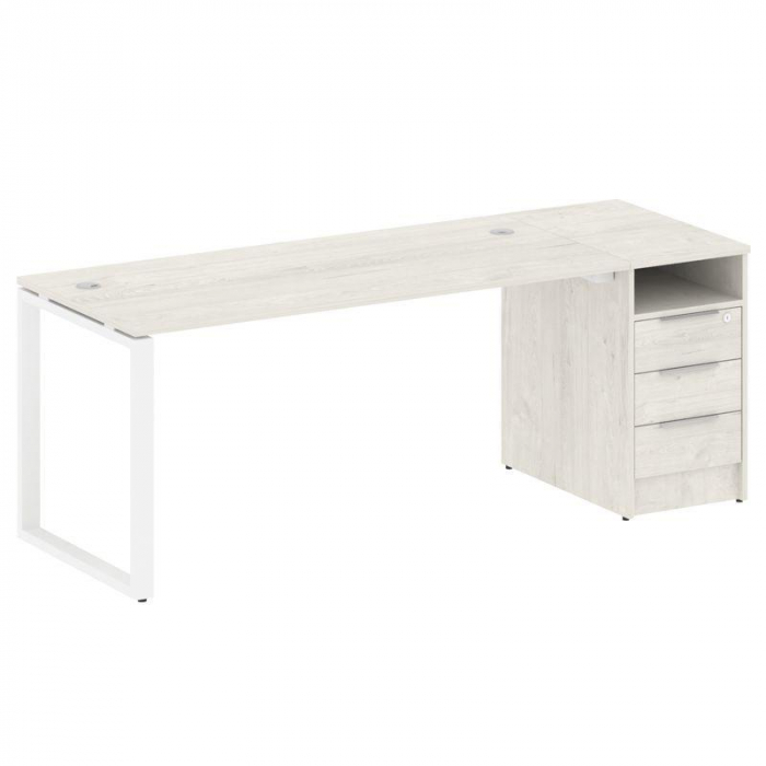 Метал Систем Рабочая станция с тумбой на О-образном м/к БО.РС-СТП-1.4 Дуб Наварра/Металл Белый 2012*