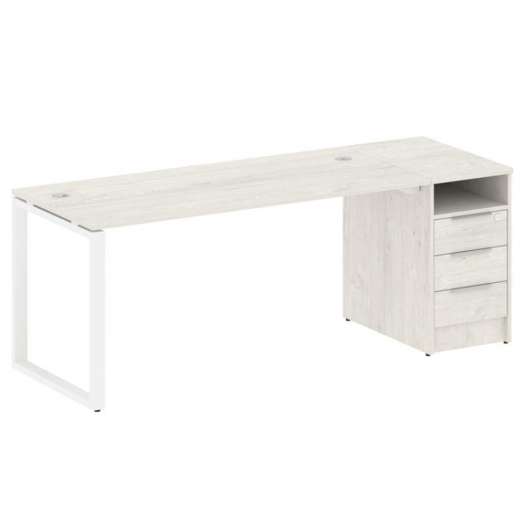 Metal System Рабочая станция с тумбой на О-образном м/к БО.РС-СТП-1.4 Дуб Наварра/Металл Белый 2012*