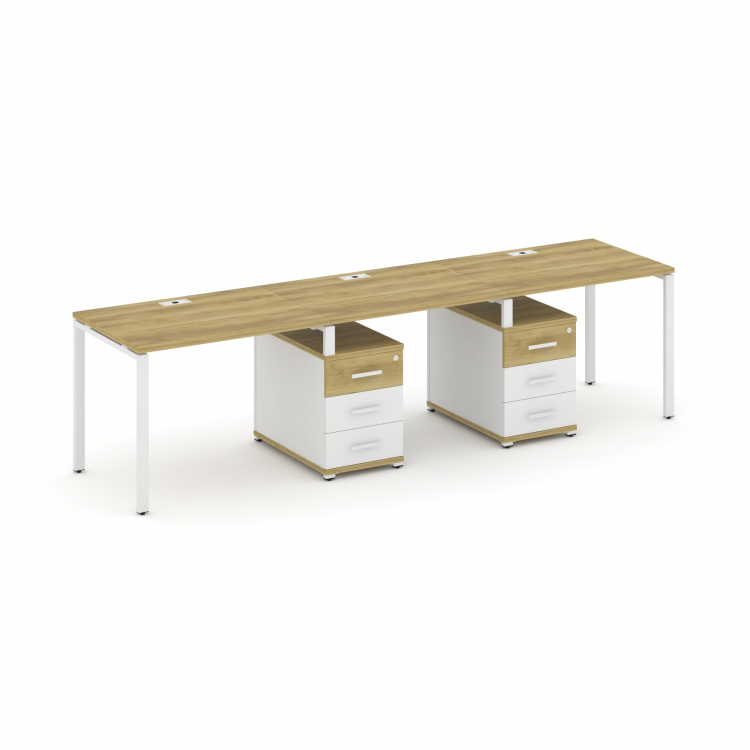 Concept Рабочая станция 3 места с 2 опорными тумбами CN.ORS-333 W Дуб Винченцо/Белый Бриллиант/Метал
