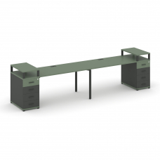 Concept Рабочая станция 2 места с 2 опорными тумбами CN.ORS-426 A Кобо/Антрацит/Металл Антрацит 3200