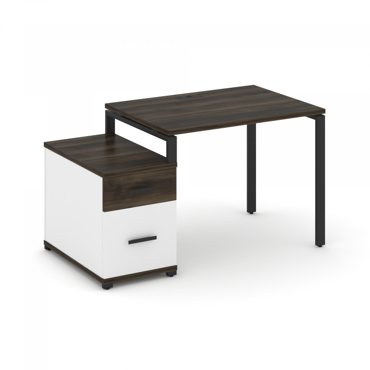 Concept Стол письменный с 1 опорной тумбой CN.SP-305 B Дуб Мали/Белый Бриллиант/Металл Черный 980/13