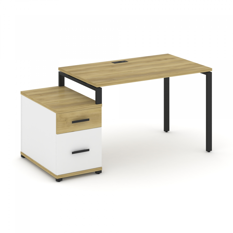 Concept Стол письменный с 1 опорной тумбой CN.SP-306 B Дуб Винченцо/Белый Бриллиант/Металл Черный 11