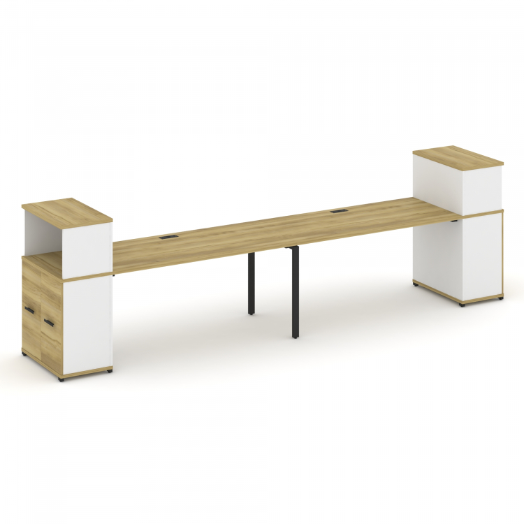 Concept Рабочая станция с опорными распаш. шкафами с надставкой низ. CN.ORS-228 B Дуб Винченцо/Белый
