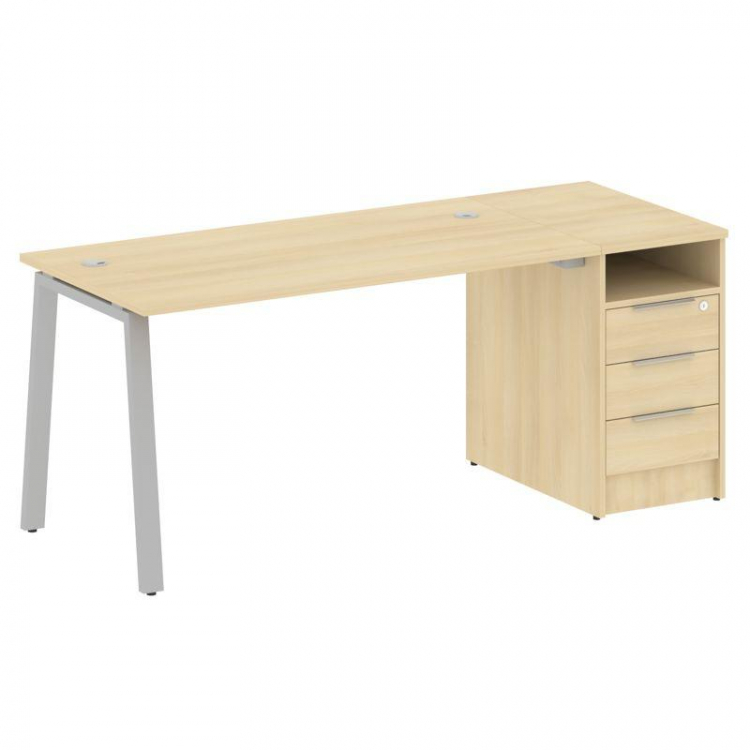 Metal System Рабочая станция с тумбой на А-образном м/к БА.РС-СТП-1.3 Акация Лорка/Металл Серый 1812