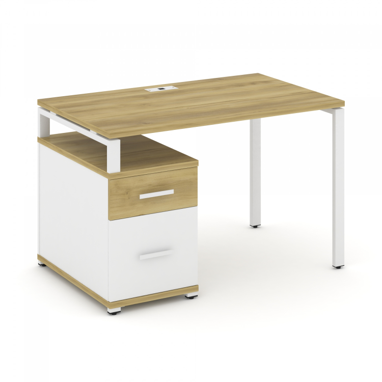 Concept Стол письменный с 1 опорной тумбой CN.SP-306 W Дуб Винченцо/Белый Бриллиант/Металл Белый 118