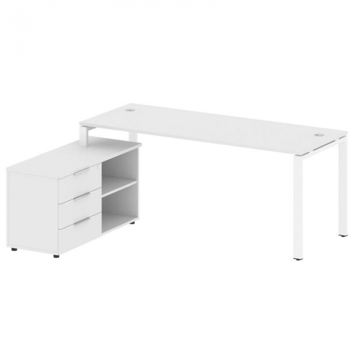 Metal System Рабочая станция с тумбой на П-образном м/к БП.РС-СТС-2.5 (L) Белый/Металл Белый 1900*15