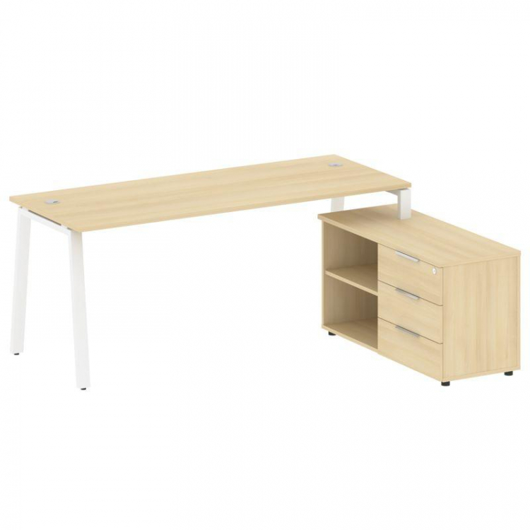 Metal System Рабочая станция с тумбой на А-образном м/к БА.РС-СТС-2.5 (R) Акация Лорка/Металл Белый