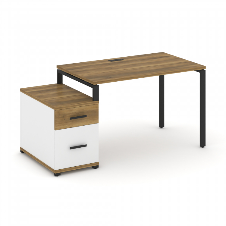 Concept Стол письменный с 1 опорной тумбой CN.SP-306 B Сандал Янтарный/Белый Бриллиант/Металл Черный