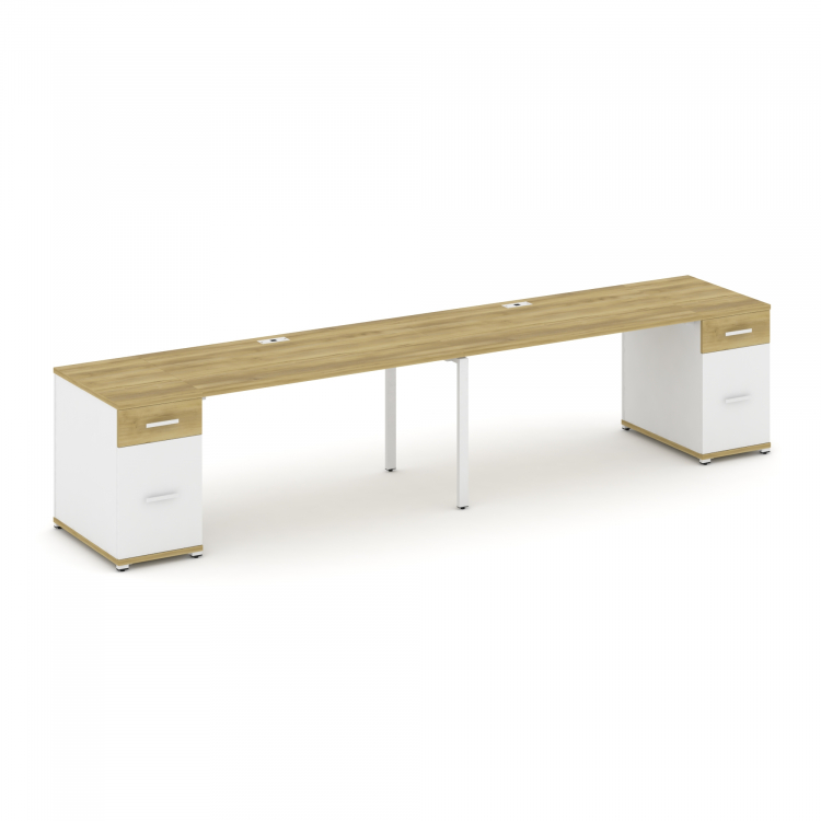 Concept Рабочая станция 2 места с 2 опорными тумбами CN.ORS-415 W Дуб Винченцо/Белый Бриллиант/Метал