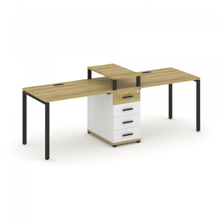 Concept Рабочая станция 2 места с 1 опорной тумбой CN.ORS-417 B Дуб Винченцо/Белый Бриллиант/Металл