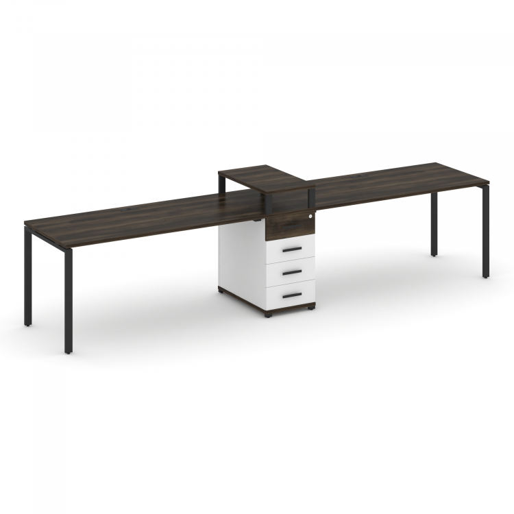Concept Рабочая станция 2 места с 1 опорной тумбой CN.ORS-420 B Дуб Мали/Белый Бриллиант/Металл Черн