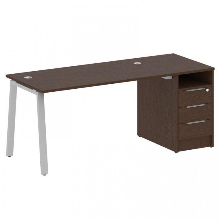 Metal System Рабочая станция с тумбой на А-образном м/к БА.РС-СТП-1.3 Венге Цаво/Металл Серый 1812*7