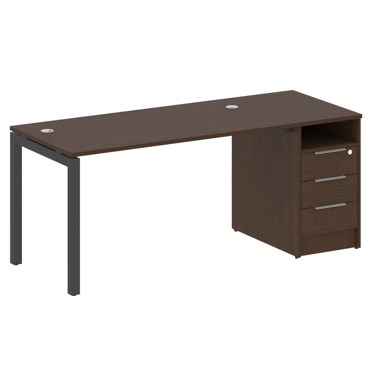 Metal System Quattro Рабочая станция с тумбой на П-образном м/к 50БП.РС-СТП-1.3 Венге Цаво/Металл Ан