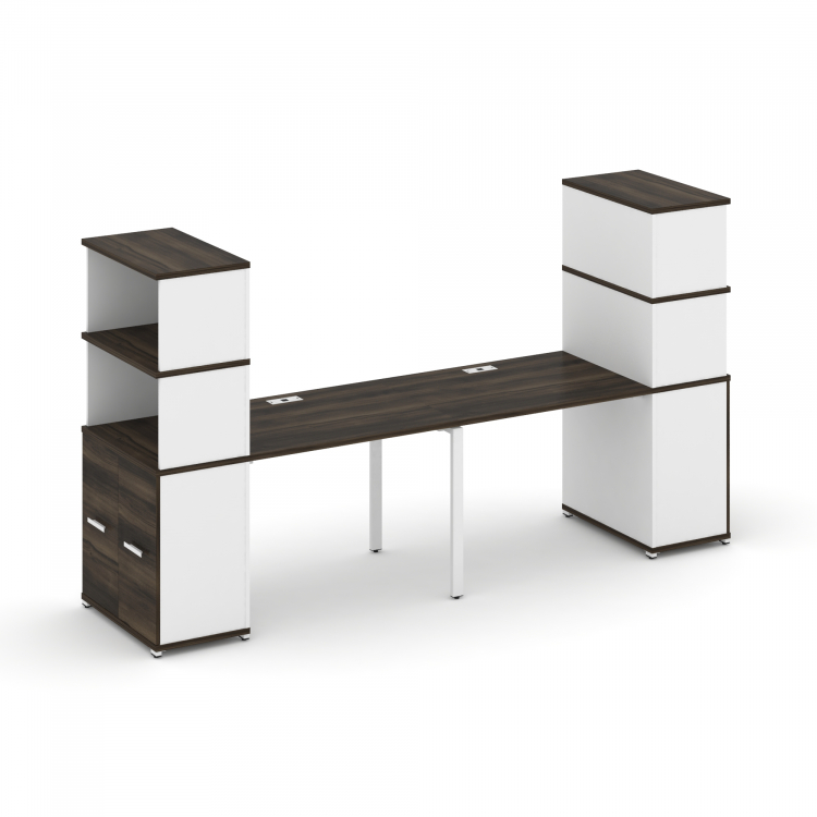 Concept Рабочая станция с опорными распаш. шкафами с надставкой выс. CN.ORS-229 W Дуб Мали/Белый Бри