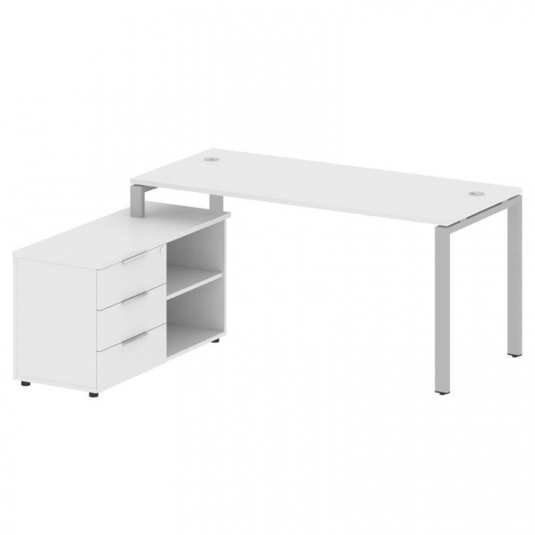 Metal System Рабочая станция с тумбой на П-образном м/к БП.РС-СТС-2.4 (L) Белый/Металл Серый 1700*15