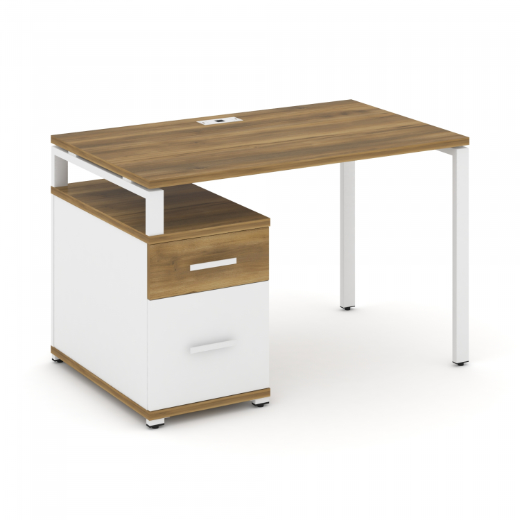 Concept Стол письменный с 1 опорной тумбой CN.SP-306 W Сандал Янтарный/Белый Бриллиант/Металл Белый