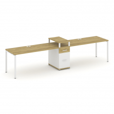 Concept Рабочая станция 2 места с 1 опорной тумбой CN.ORS-424 W Дуб Винченцо/Белый Бриллиант/Металл