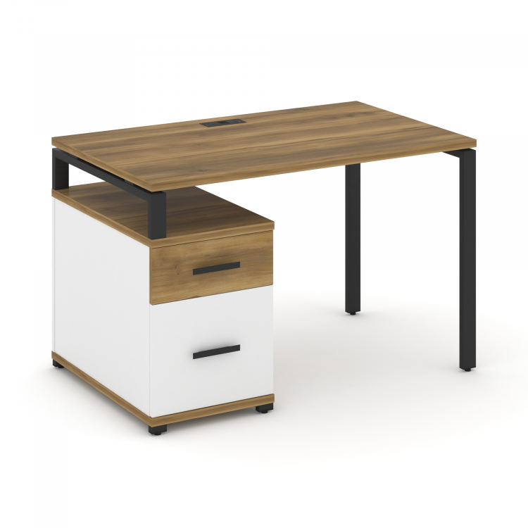 Concept Стол письменный с 1 опорной тумбой CN.SP-306 B Сандал Янтарный/Белый Бриллиант/Металл Черный