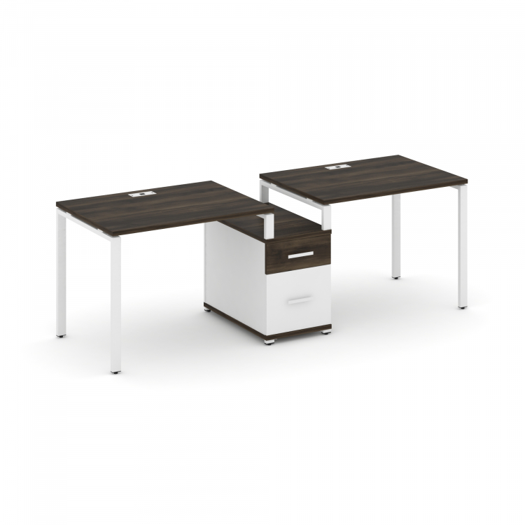 Concept Рабочая станция 2 места с 1 опорной тумбой CN.ORS-305 W Дуб Мали/Белый Бриллиант/Металл Белы