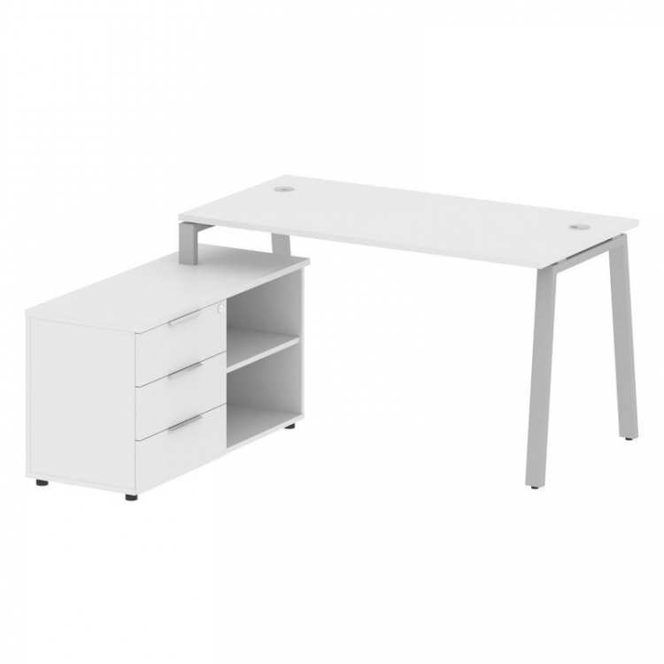 Metal System Рабочая станция с тумбой на А-образном м/к БА.РС-СТС-2.3 (L) Белый/Металл Серый 1500*15