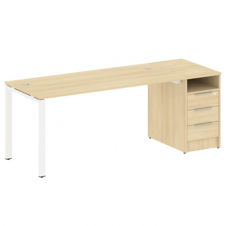 Metal System Рабочая станция с тумбой на П-образном м/к БП.РС-СТП-1.4 Акация Лорка/Металл Белый 2012